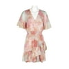 Laundry V-Neck Short Sleeve Elastic Waist Asymmetrical Tiered Hem Multi Print Chiffon Short Dress-MULTI / 10