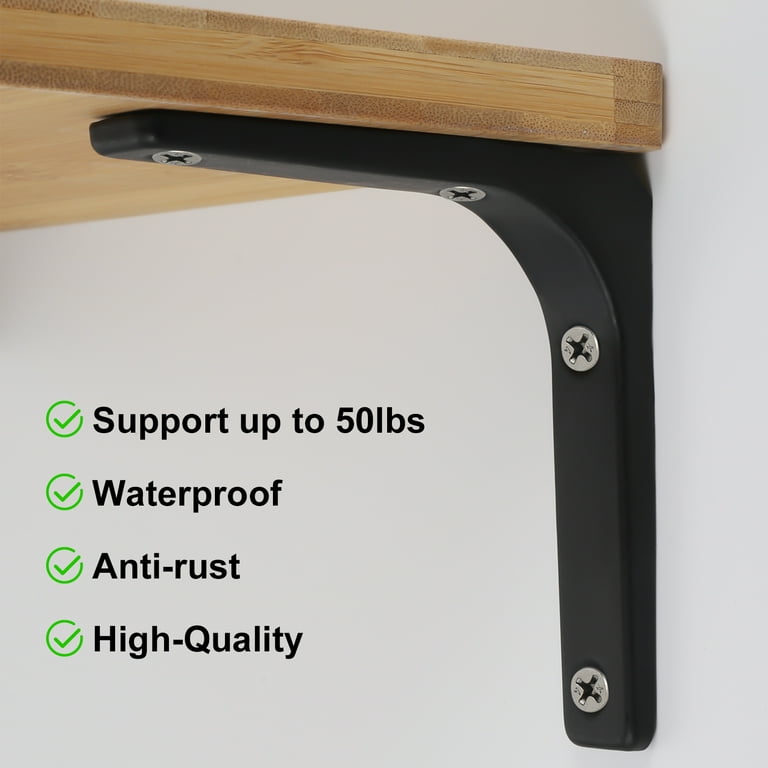 sixwipe 6 Pcs Wall Shelf Bracket, L Bracket for Shelf, 4 x 4 inch Heavy Duty Shelf Support Bracket, Decorative Joint Angle Bracket, Shelf Supports with Screws, Corner Brace Wall Hanging Shelf(Black)