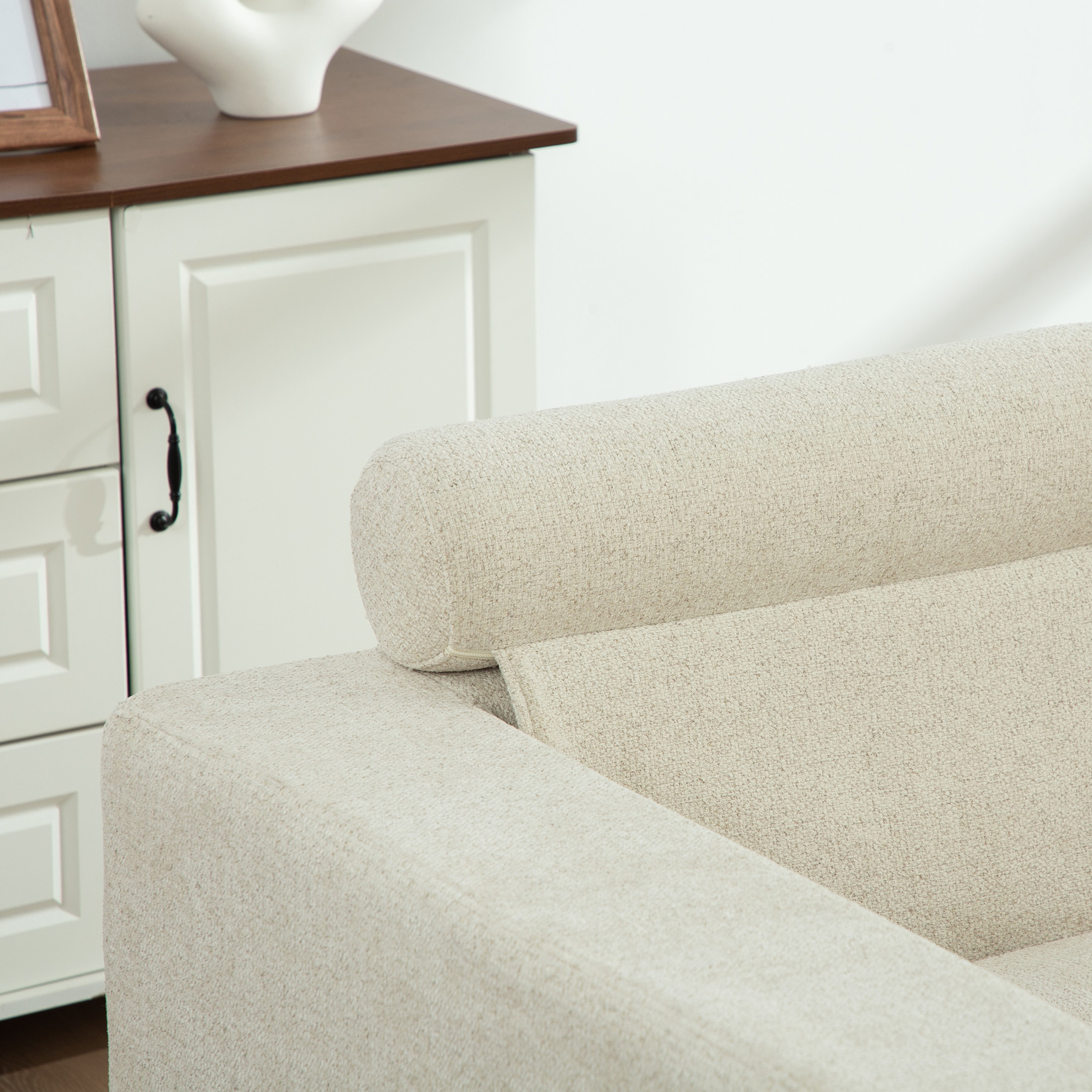 Noble House Auburn 56" Chenille Sofa Bed, Extra Wide Sleeper Chair with Metal Legs for Living Room, Apartments, Beige