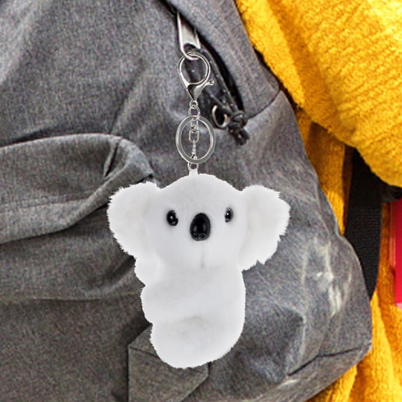 STRANDCHIC Plush Koala Keychain Adorable Fluffy Bag Pendant Mobile Phone Decor White 3.5 inches