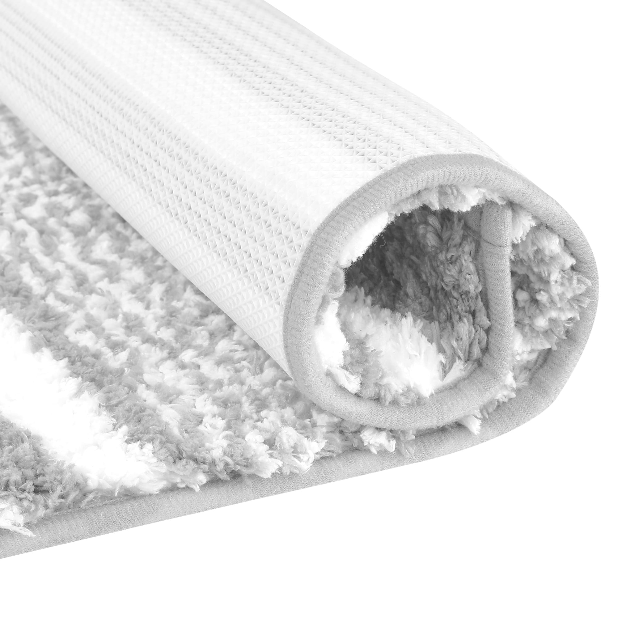 Unique Bargains 2 Pcs Microfiber Fluffy Striped Bath Rugs Non-Slip Absorbent Floor Mat Grey/Blue 20" x 32"