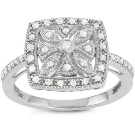 Brinley Co. Women's 1/3 T.D.W. Diamond Sterling Silver Square Flower Fashion Ring