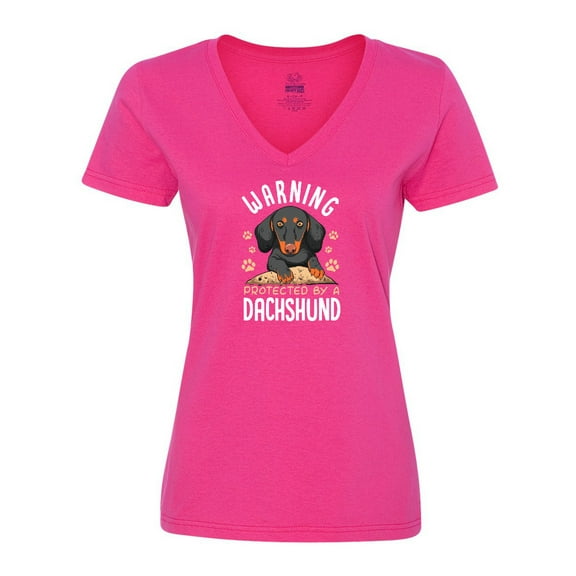 Inktastic Protected by a Dachshund Dog Women's V-Neck T-Shirt