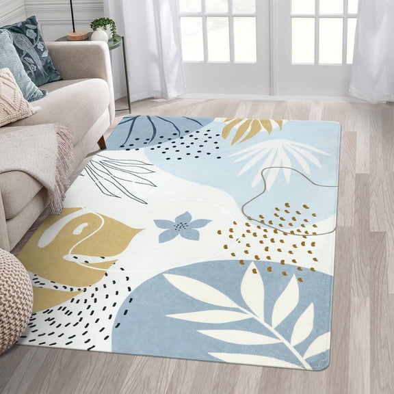Washable Area Rug - Small Non-Slip Low-Profile Soft Rugs for Bedroom Living Room, Ultra-Thin Botanical Print Indoor Modern Carpet for Entryway Laundry Room Kitchen Office