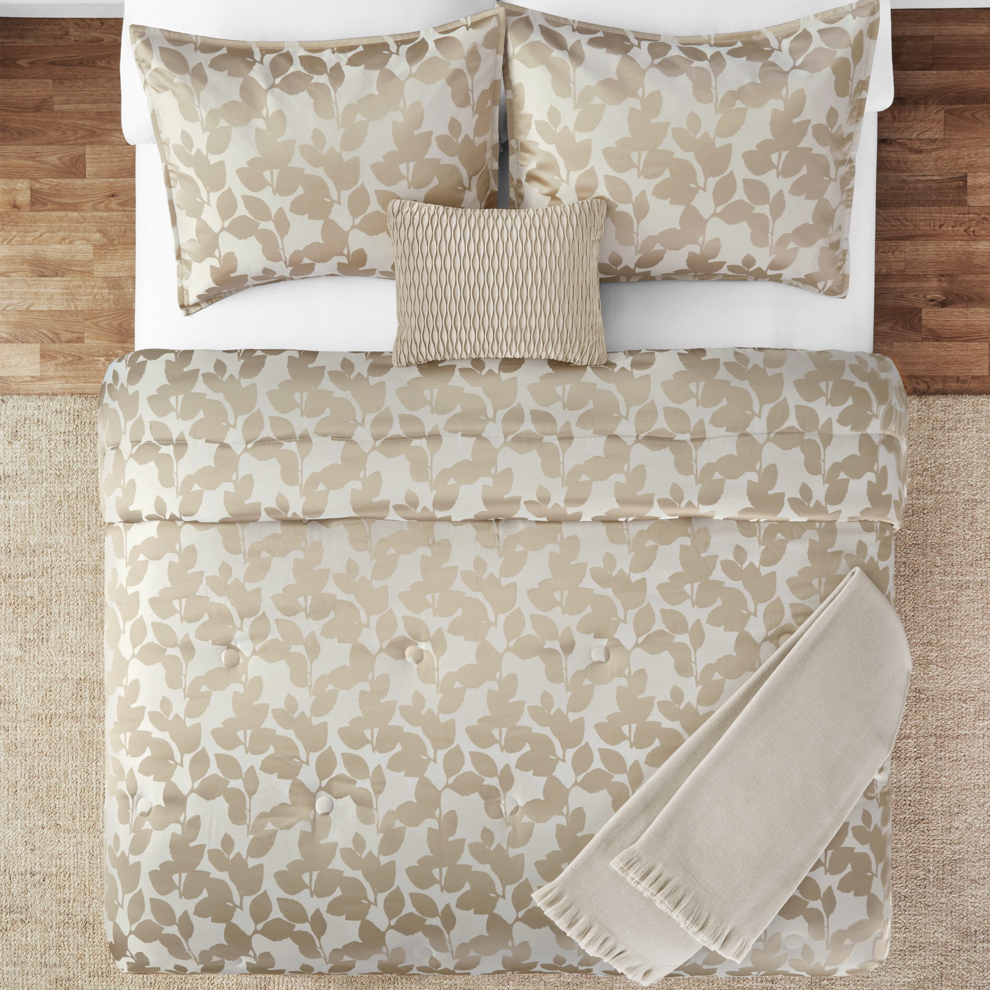 Mainstays 5-Piece Gold Floral Comforter Set, King