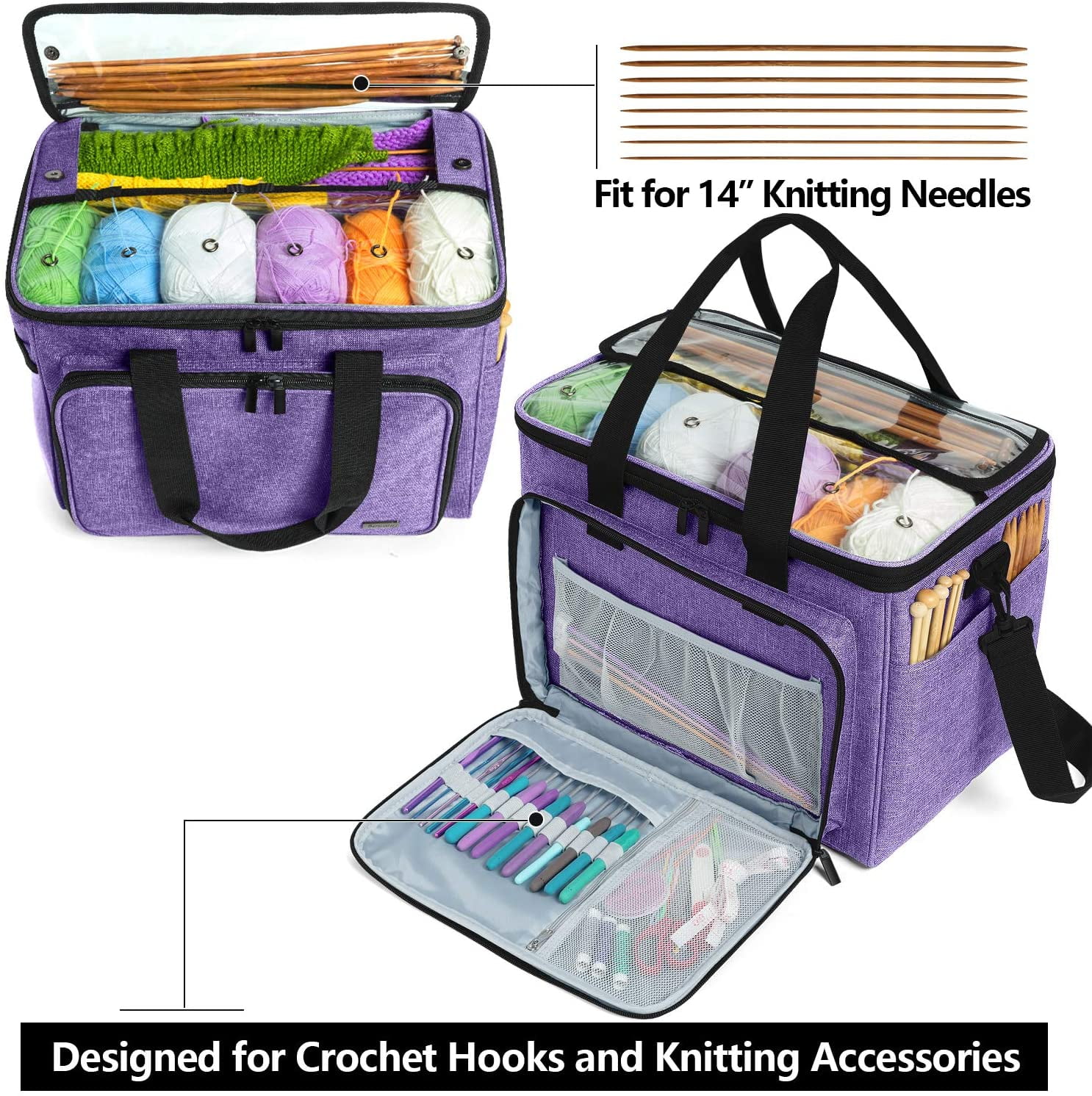 Teamoy Knitting Bag, Yarn Storage Organizer Crochet Bag with Removable  Inner Divider for Yarn Skeins, Crochet Hooks, Knitting Needles and  Supplies, Bag Only, Purple - Yahoo Shopping