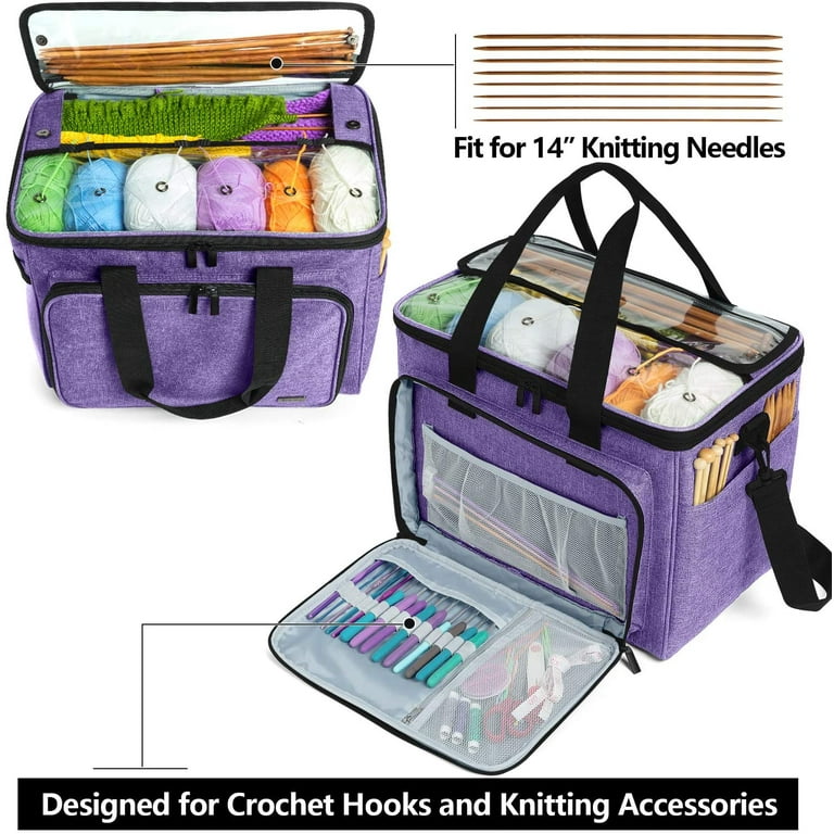 Knitting Bag Bucket Shape PU Crochet Yarn Organizer Bag for Sewing Crochet  Hooks