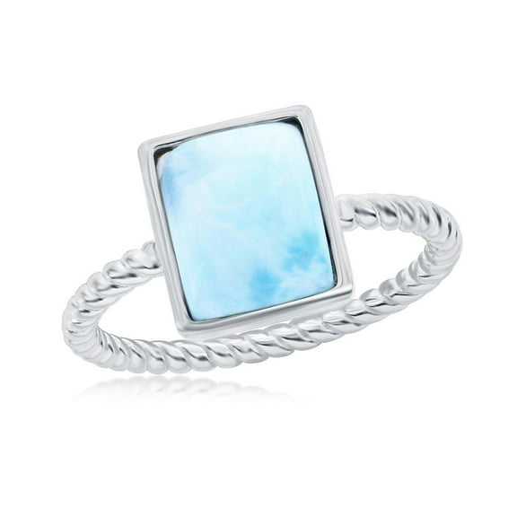 Natural Larimar Gemstone Rope Design Band Ring | Rectangle-Shaped Larimar Ring | Sterling Silver Jewelry for Women or Teens-6