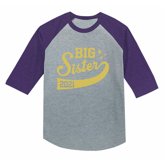 Big Sister 2021 Outfit Girls Siblings 3/4 Sleeve Baseball Jersey Toddler Shirt 4T Purple