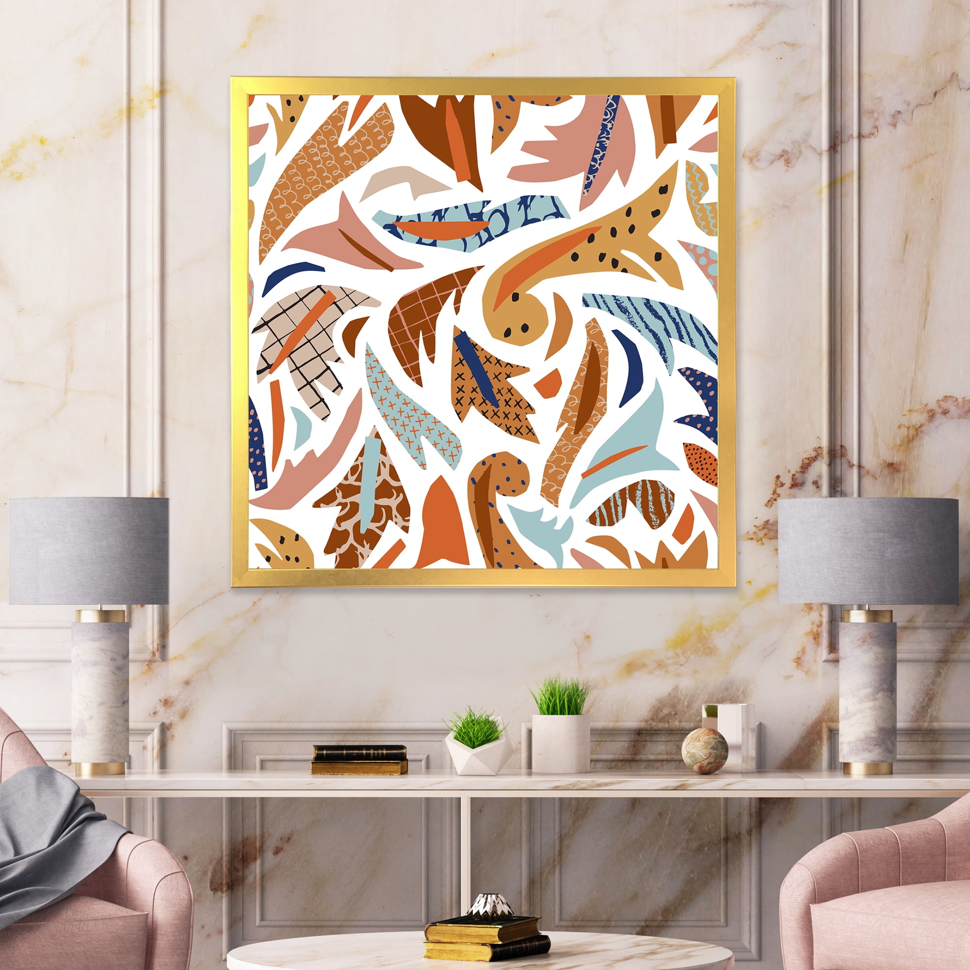 Designart 'Baroque Inspired Stylized Doodles Shapes' Bohemian & Eclectic Framed Art Print