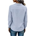 thumbnail image 6 of Linen Casual Pinstripe Blouse for Women Long Sleeve Lapel Collar Asymmetric Button Down Shirt Loose Fit Soft Breathable Office Work Tops, 6 of 9