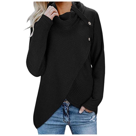 Women Cardigan Long Sleeve Button Cowl Neck Casual Knitted Pullover Tunic Sweaters Cardigan Jacket