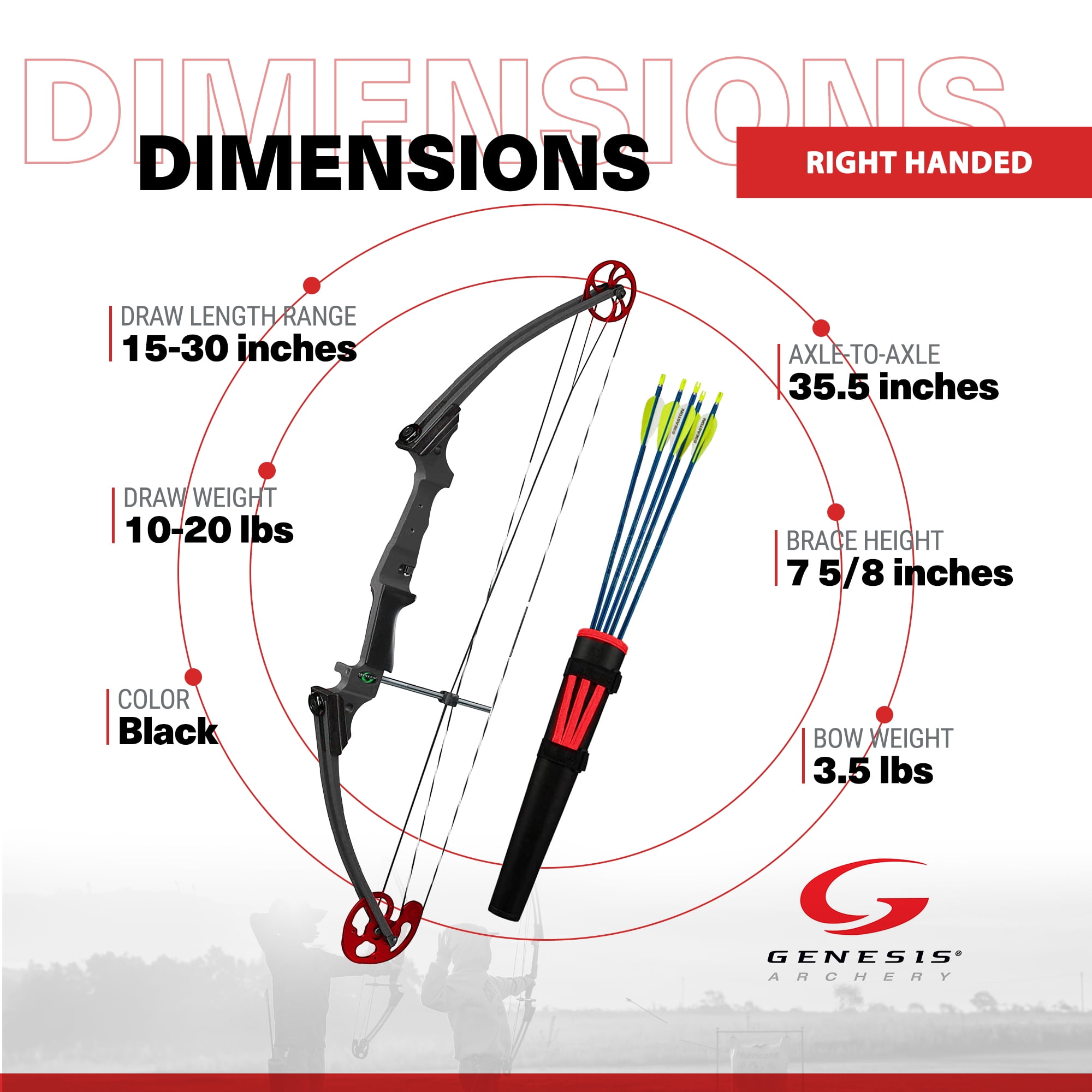 Genesis Archery Original Compound Target Practice Bow Kit, Draw Hand-Right, Black New