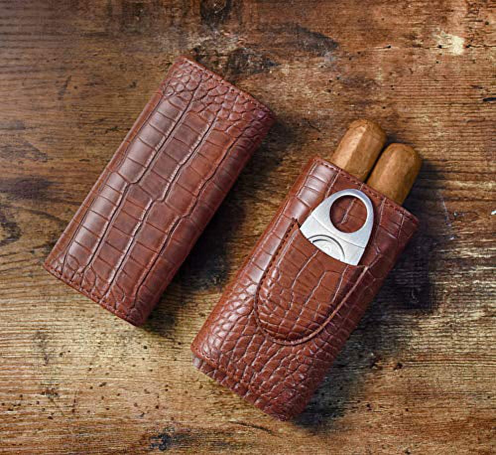 BigBen genuine leather mini cigar case crocodile black 626.321.110