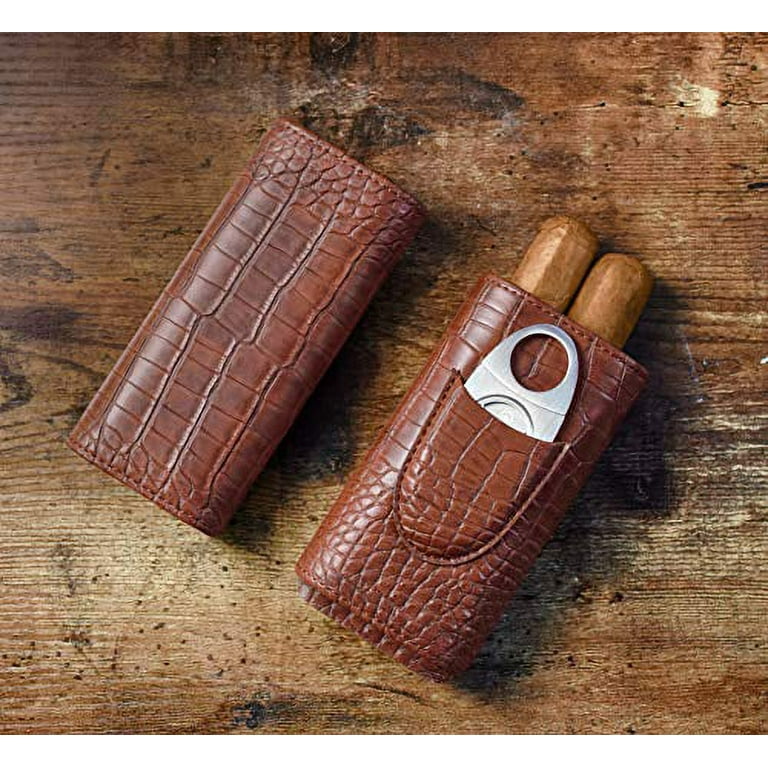 Genuine Leather Cigar Case Holder Travel Humidor Set Lighter Cutter Pocket  Box
