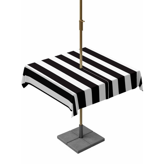 Outdoor Tablecloth with Umbrella Hole and Zipper, Black Striped Waterproof Patio Tablecloth for Dining 54''x54'', Modern Farmhouse Black White Stripes Wipeable Table Cover for Picnic BBQ Party Patio