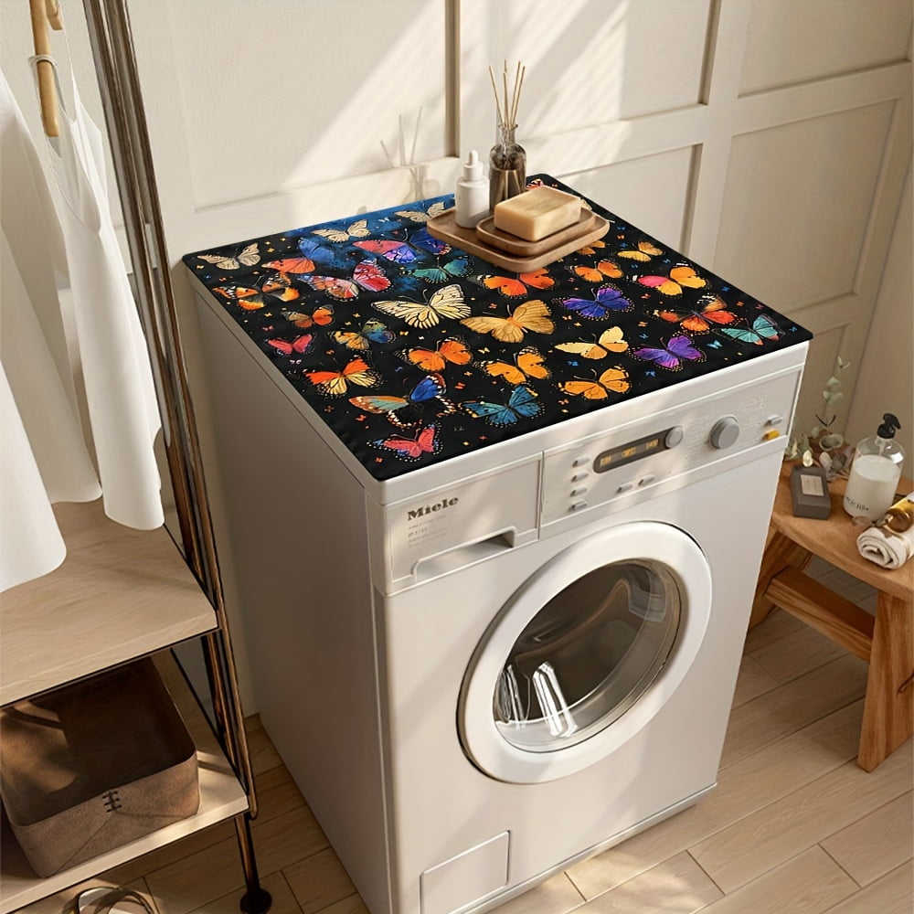 Butterfly Pattern, Washing Machine Dust Cover Mat, Kitchen Accessories, Non-Slip, For Laundry Bathroom Home Decor, Room Decor