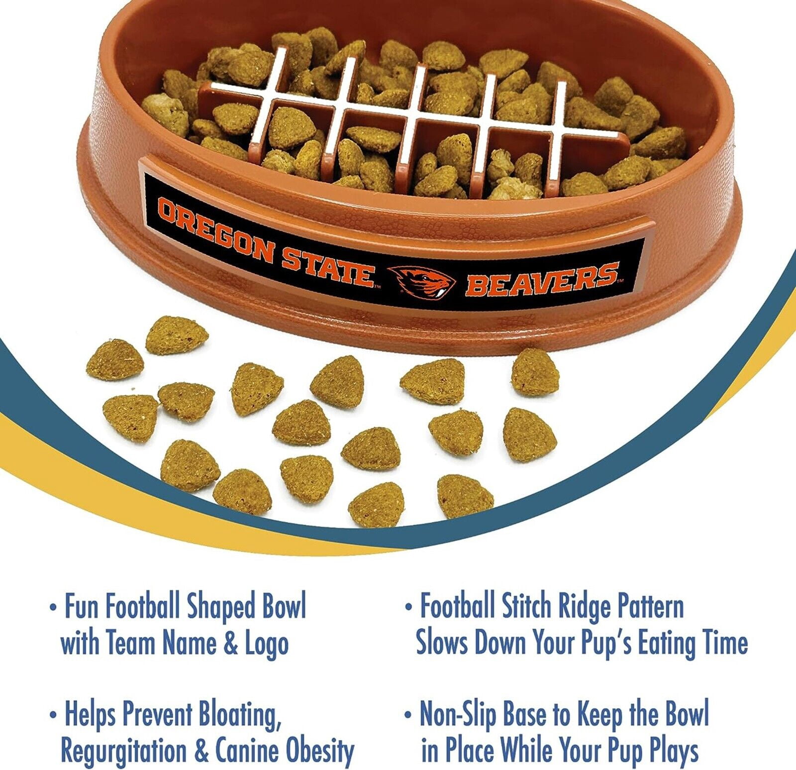 Pets First NCAA Oregon State Beavers Super-Bowl Slow Feeder Bowl for Dogs and Cats with Non-Slip Mat