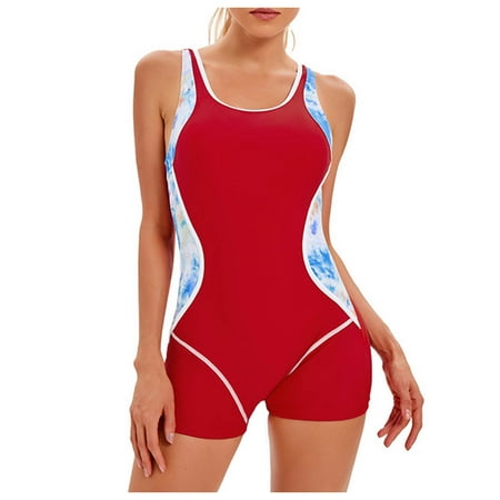 Women s Athletic One-Piece Swimsuit with Colorblock Design  Quick-Dry Fabric Plus Size Swimsuits Womens Bathing Suits 2025 Red 2XL