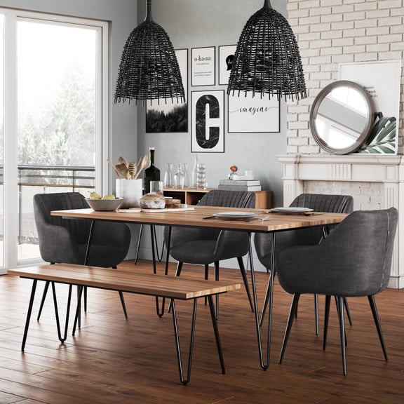 Simpli Home Hunter SOLID MANGO WOOD and Metal 66 inch x 40 inch Rectangle Industrial Dining Table in Natural