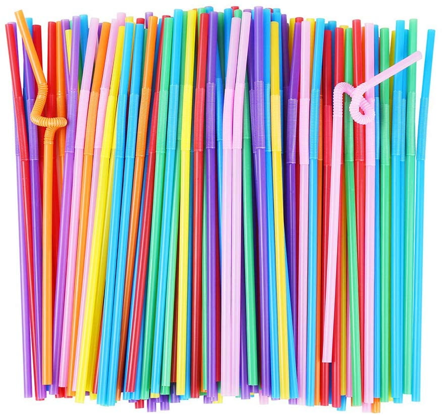 Flexible Plastic Drinking Straws, Extra Long Disposable Bendy Party