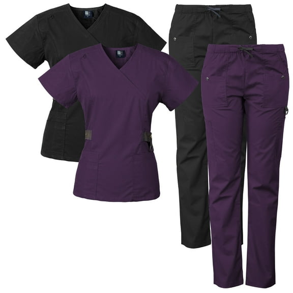 2-PACK Medgear 12-Pocket Women's Scrub Set with Silver Snap Detail & Contrast Trim