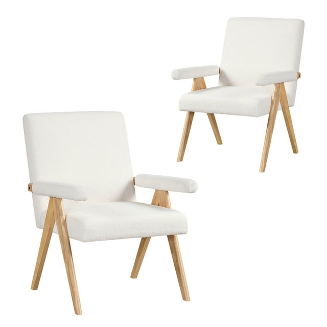 Costway 2 PCS Mid-Century Accent Chair with Solid Rubber Wood Frame and Padded Armrests