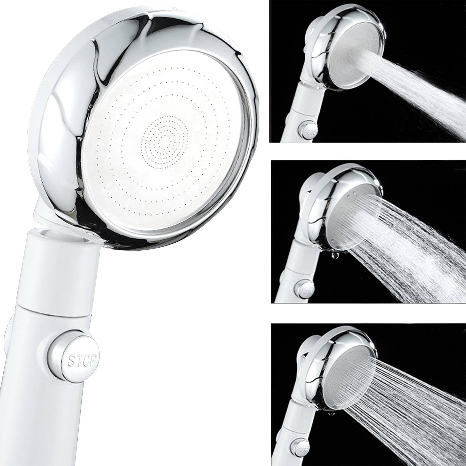 3 Spray Settings Shower Head with ON/Off Pause Switch Water Saving High