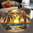 thumbnail image 4 of Circle Area Rug, Palm Trees Floral Pattern Washable Non-Slip Floor Carpet, Soft Rug for Living Room Bedroom Decor 59 Inch, 4 of 6