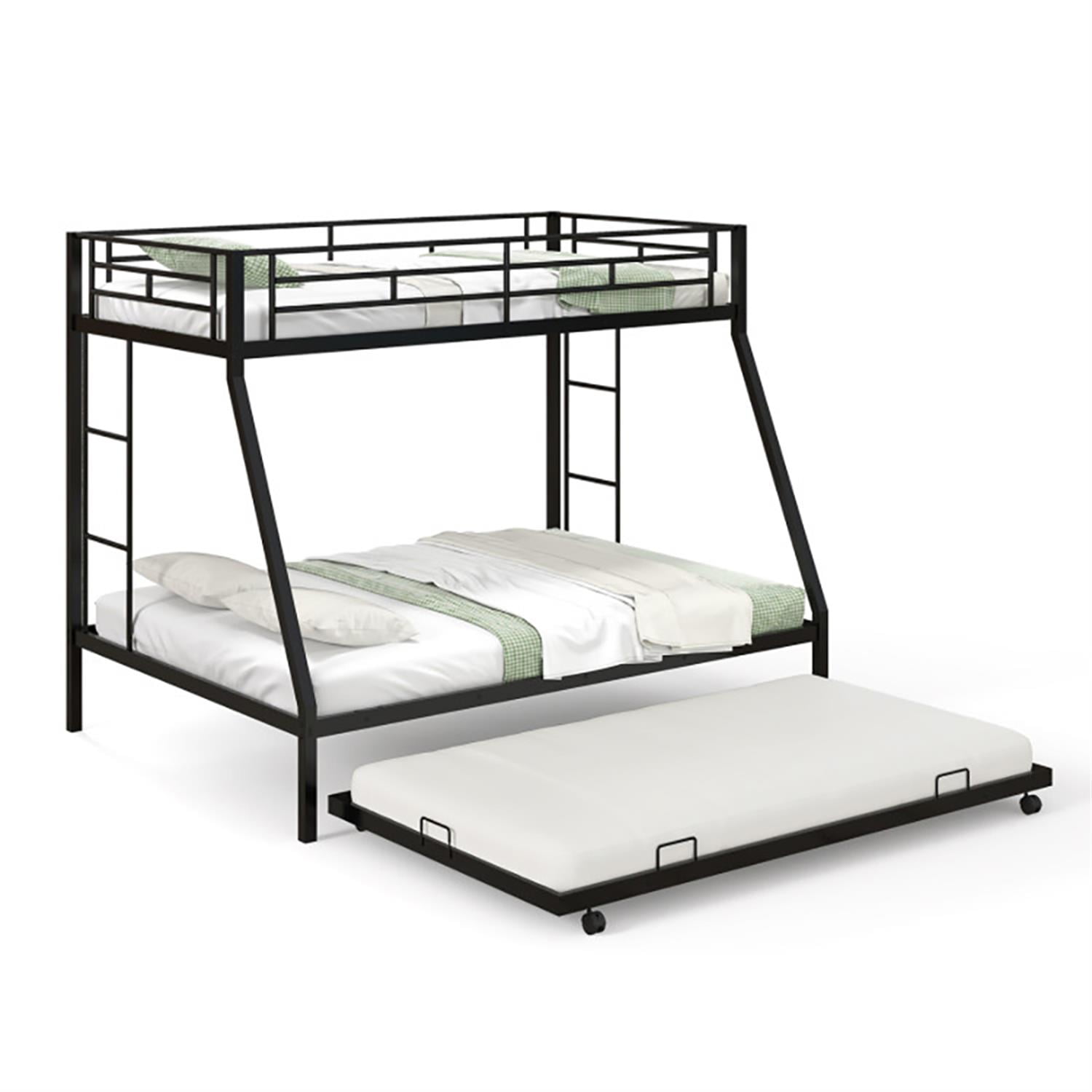 Demi Bonn Twin Pull-Out Bunk Beds with Ladder in the Steps and a Trundle for Guest Room, Full Convertible Bunk Bed Platform, Black