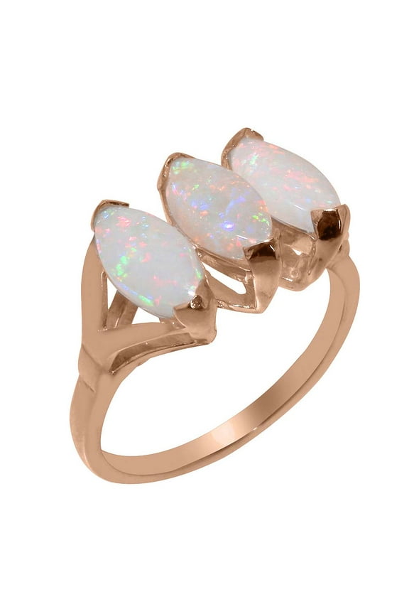 LBG British Made 14k Rose Gold Natural Opal Womens Anniversary Ring - 33 size options - Size 4