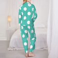 thumbnail image 3 of KLL Teal Turquoise And White Polka Dot Print Women's Long Sleeve Pajamas with Pants Sleepwear Loungewear 2 Set-Medium, 3 of 8