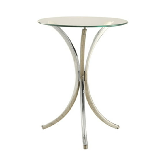 Round Snack Table - Chrome Base Glass Top - Modern Accent Table - Living Room Side Table - 22.75" Height