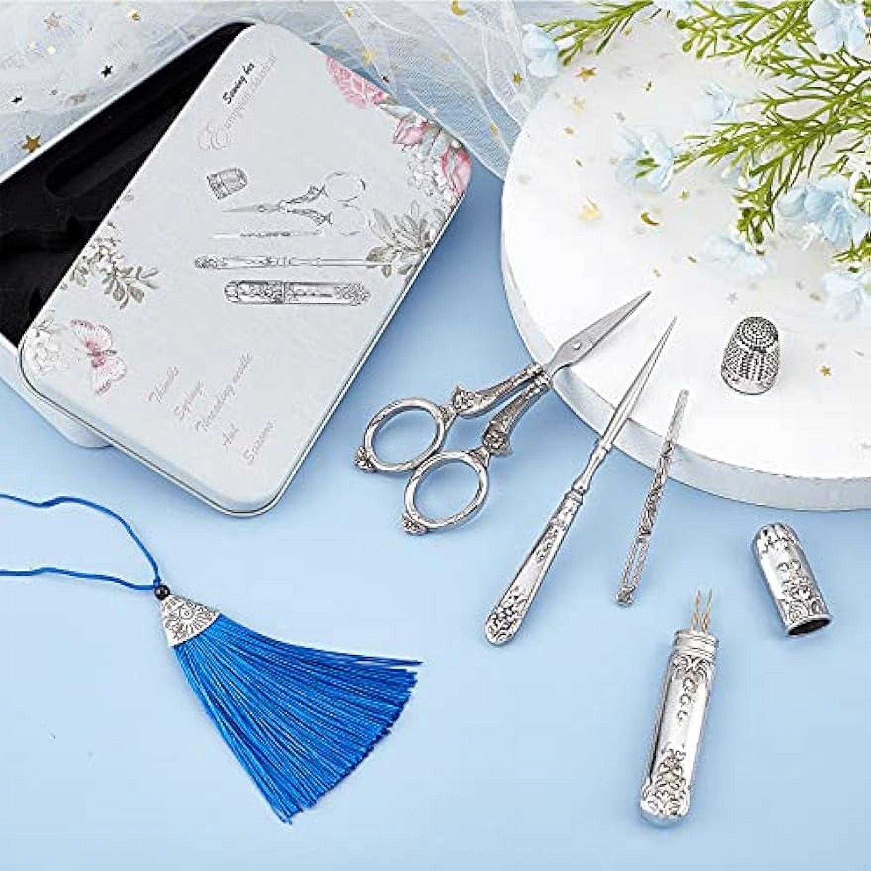 Scissors Kits European Antique Vintage Sewing Set Include Needle Storage Tube Awl Threader Thimble Tailor Scissors