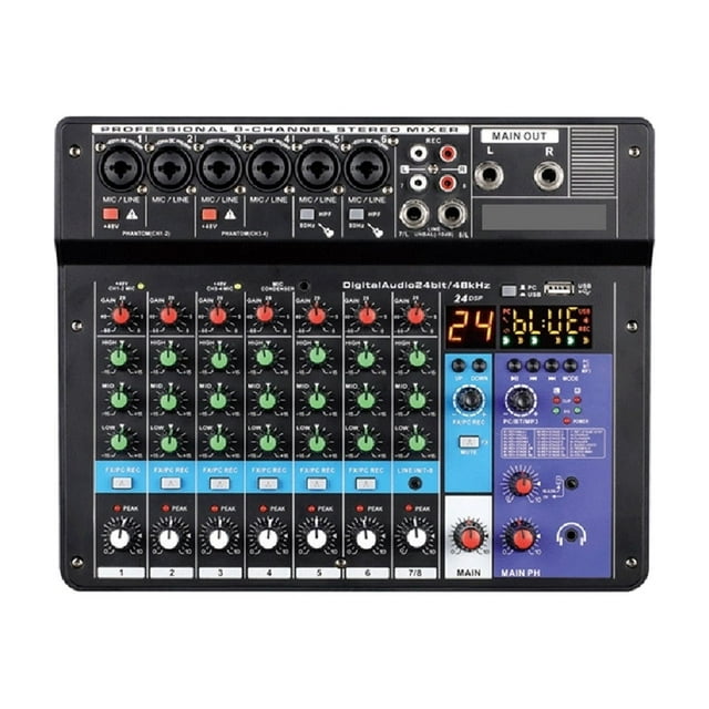6 Channel Professional Mixing Console Soundcard USB Play Record DJ Mixer ,Smart Fader