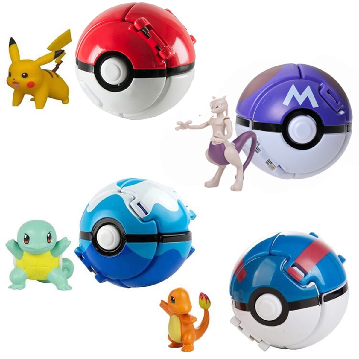 4 PCS Throw Poke Ball with Action Figure Toy ,Throw N Pop Popball with