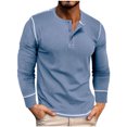 thumbnail image 2 of UVEASISHA Cotton Henley Shirt for Men Raglan Long Sleeve Casual T Shirt Soft Comfy Lounge Tshirt Blue XL, 2 of 8