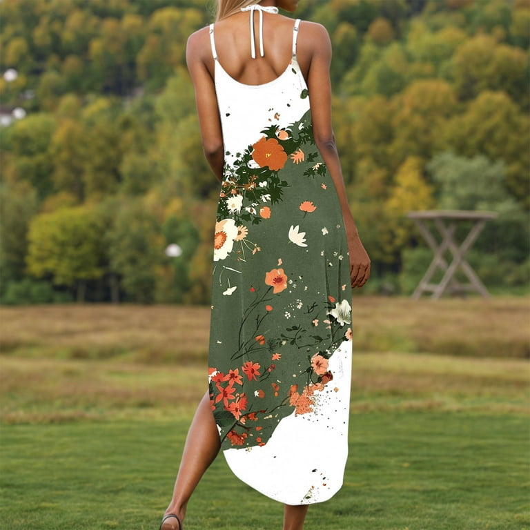 GNFQXSS Women's Printed Strap Maxi Dress Pull On Stylish Casual Wear Shiny  Pattern Layered Hem Flowy Lightweight Design Multicolor S - Walmart.com