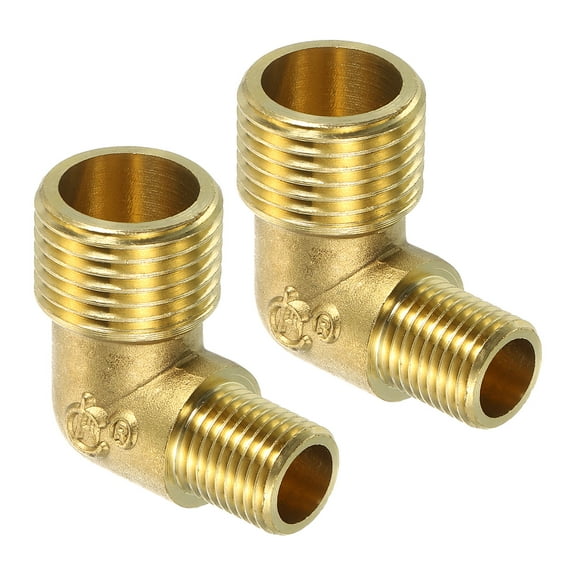 Uxcell 90 Degree Elbow Brass Pipe Fitting Connector for Fluid Systems 1/2 Inch Male x 1/4 Inch Male 2