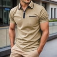 thumbnail image 2 of IWRICH Men's Short Sleeve Polo Shirts Quarter-Zip Casual Slim Fittops Lapel Neck Basic V Neck Tees Beige S, 2 of 7