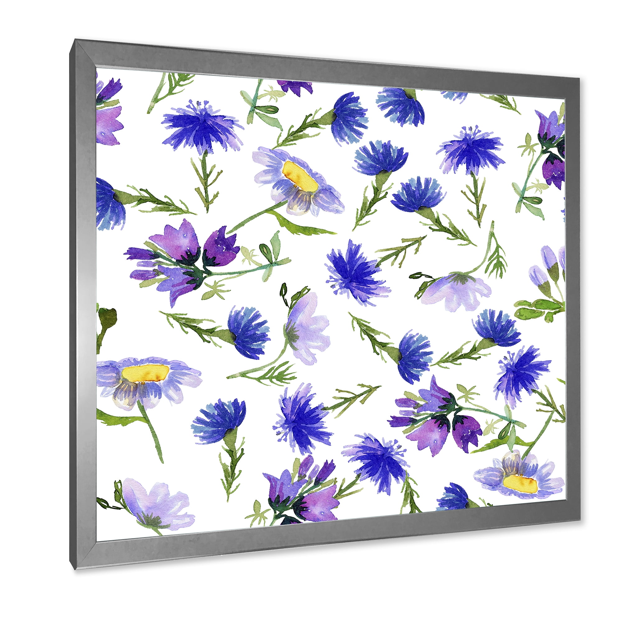 Designart 'Blue Wildflowers With Leaves III' Traditional Framed Art Print