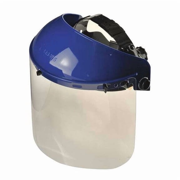 Ratchet Face Shield Assembly, PETG, Uncoated, Clear Visor, Blue, 8 in Visor Height 9TZ55