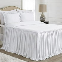 Sweet Jojo Designs Gathered Bedspread White Queen Size Extra Long Bedspread Cover 3 Piece Set