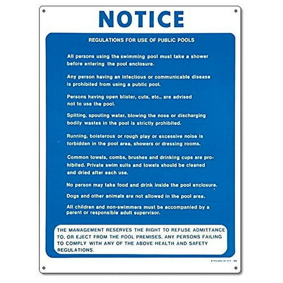 Poolmaster "Public Pool Regulations" Sign for Residential or Commercial Swimming Pools