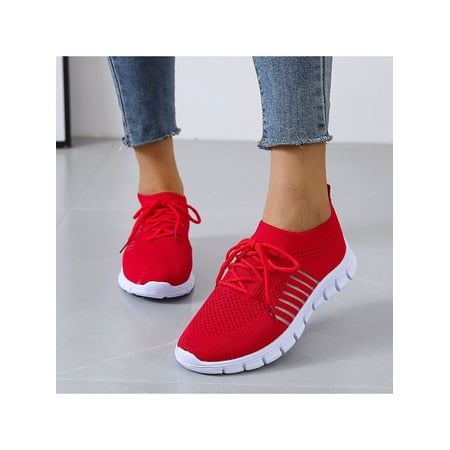 

Bellella Women s Flats Round Toe Trainers Low Top Sneakers Breathable Daily All Seasons Red 4.5