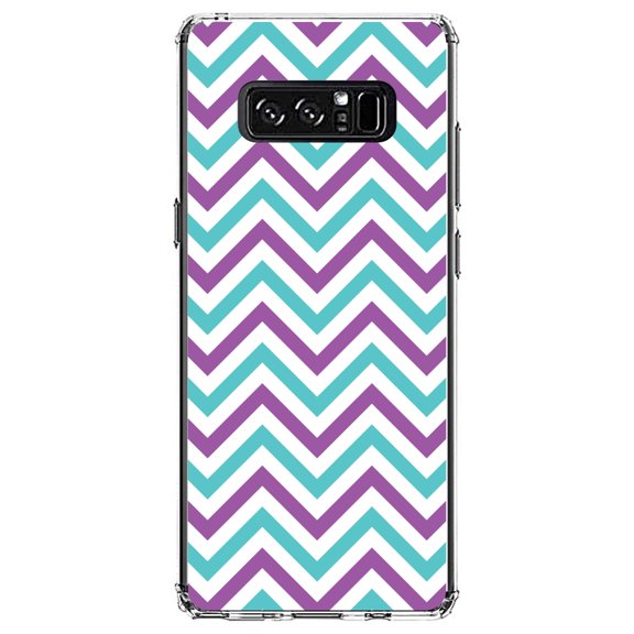 DistinctInk Clear Shockproof Hybrid Case for Samsung Galaxy Note 8 - TPU Bumper, Acrylic Back, Tempered Glass Screen Protector - Purple Teal Stripes - Stripes Pattern