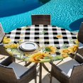 thumbnail image 6 of Sunflower Round Tablecloth 55-60 Inch Round Fitted Table Cloth with Elastic Edge, Summer Eucalyptus Botanical Floral Black Plaid Waterproof Table Cover Protector for Outdoor Picnic Party Dining, 6 of 9