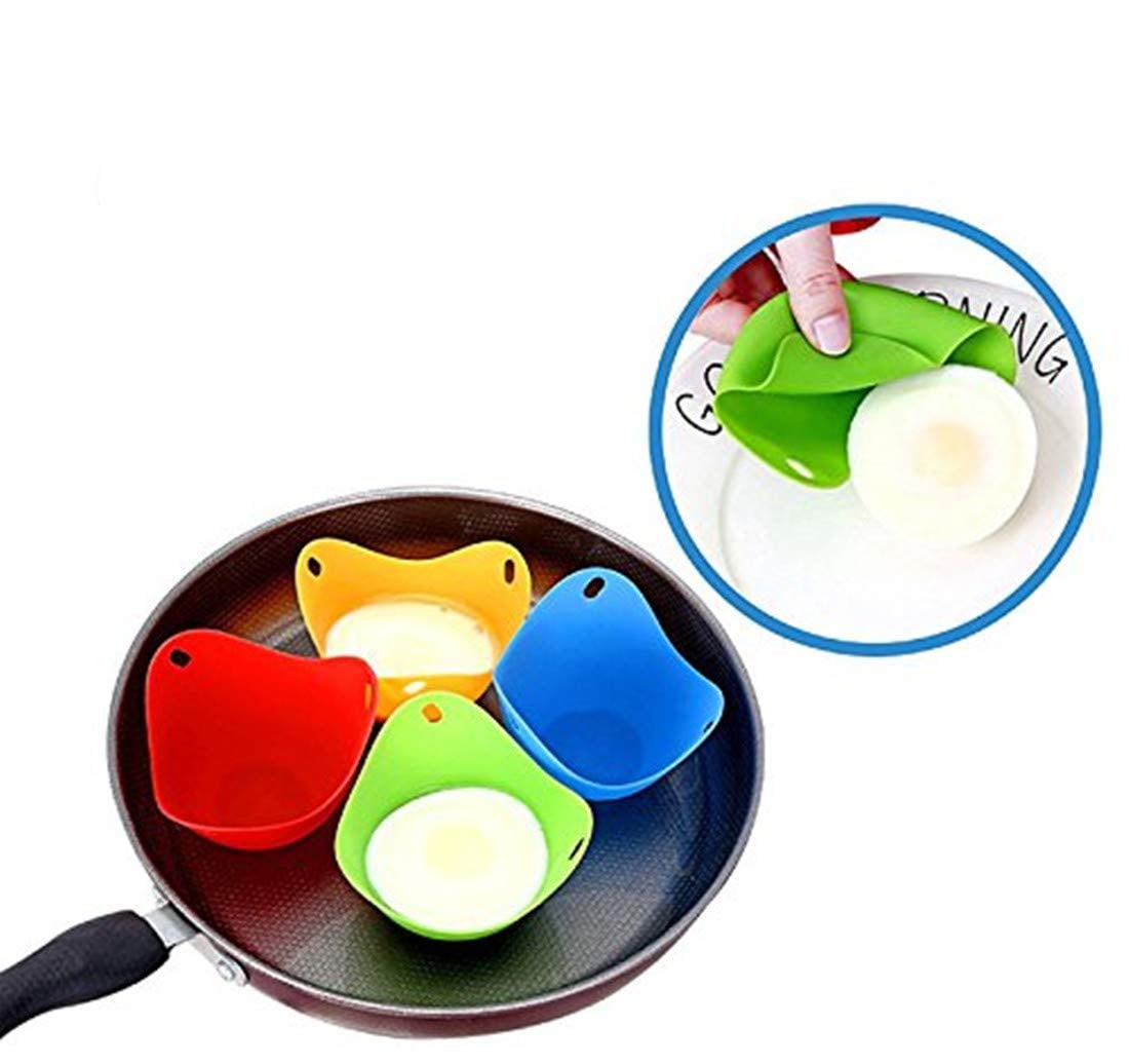 BPA Free Cdycam Egg Poacher for Microwave Egg Poacher Pan Stovetop 4 Pcs Silicone Egg Poaching Cups Egg Cooker Poaching Pods Sauce Bowl with Oil Brush Baking Oven Dishwasher Safe