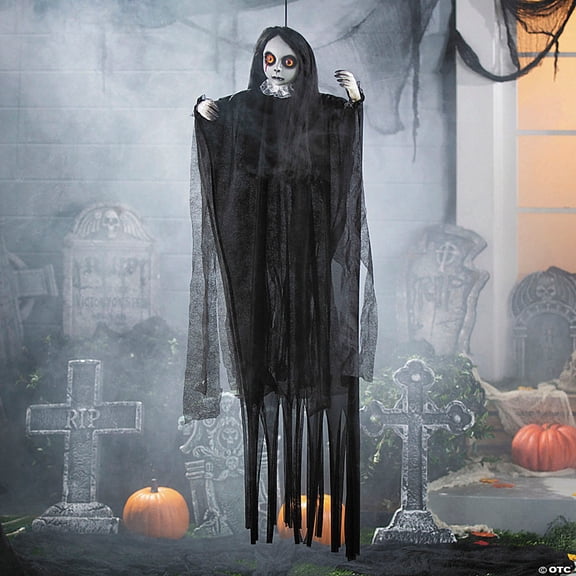 Morris Costumes SS66368 4 ft. 3 in. Posable Hanging Girl Dressed Halloween Decoration, Black