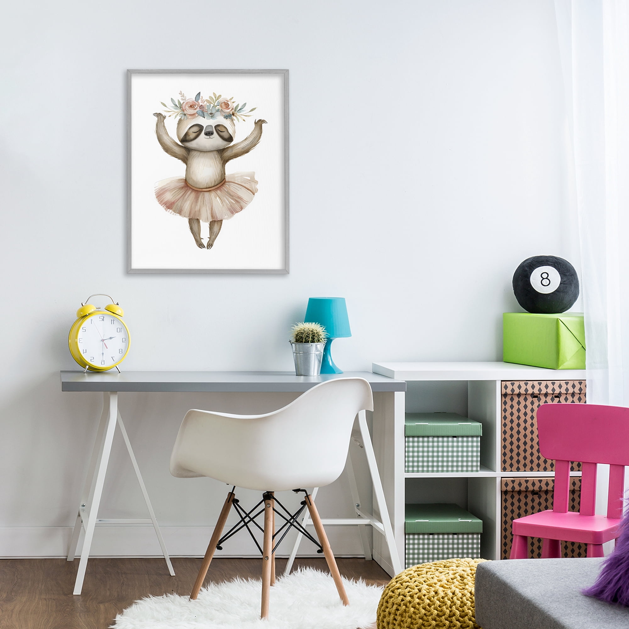 Stupell Industries Dreamy Sloth Ballet with Flowers Gray Framed Giclee Art, design by LSR Design Studio